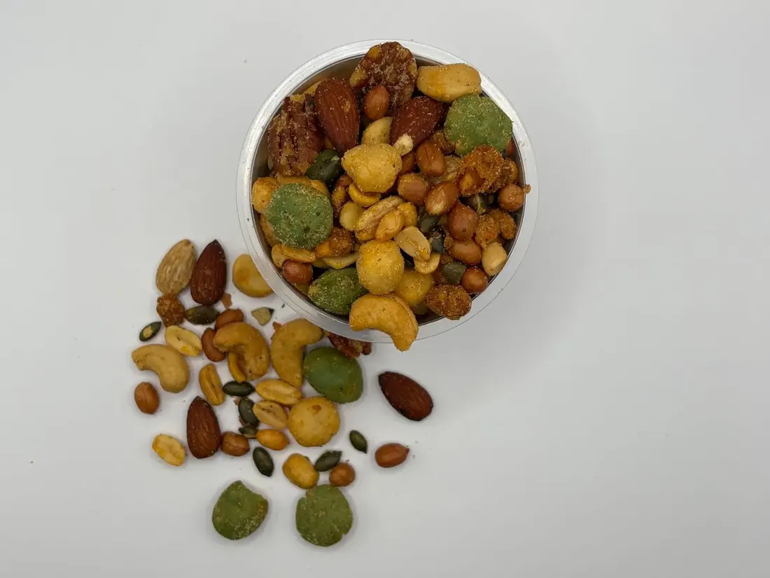 Colourful snack mix in a bowl
